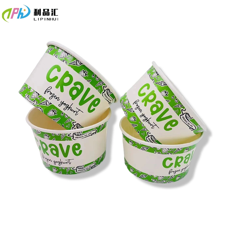 Custom Printed 3oz-12 Oz Disposable Ice Cream Paper Gelato Cups with Dome Flat Lid, Disposable Paper Frozen Yogurt Cup