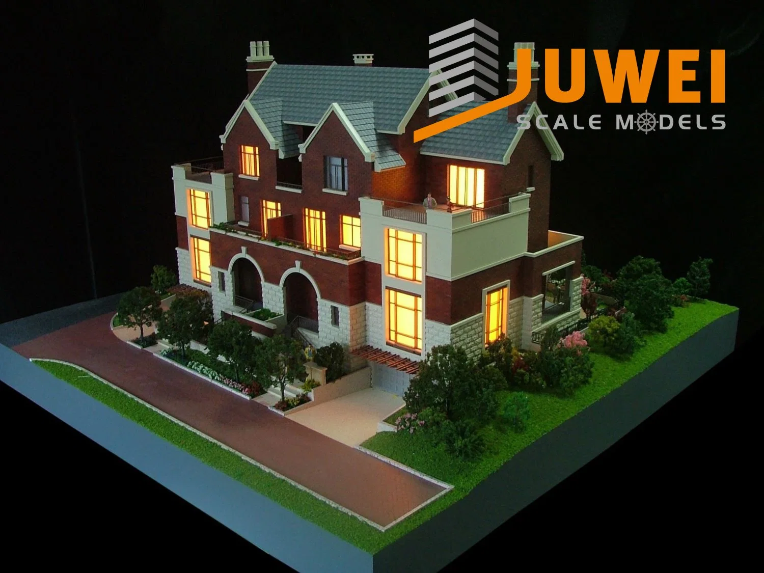 Villa résidentielle bâtiment modèle avec le rendu du paysage pour l'affichage (JW-138)