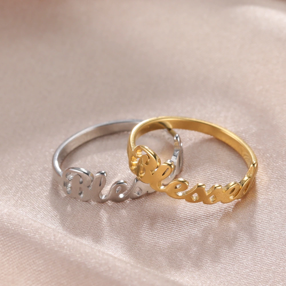 Anillo de acero inoxidable personalizado con letras minimalista anillo de pulido alto para Joyas de mujeres Regalo de Navidad de San Valentín