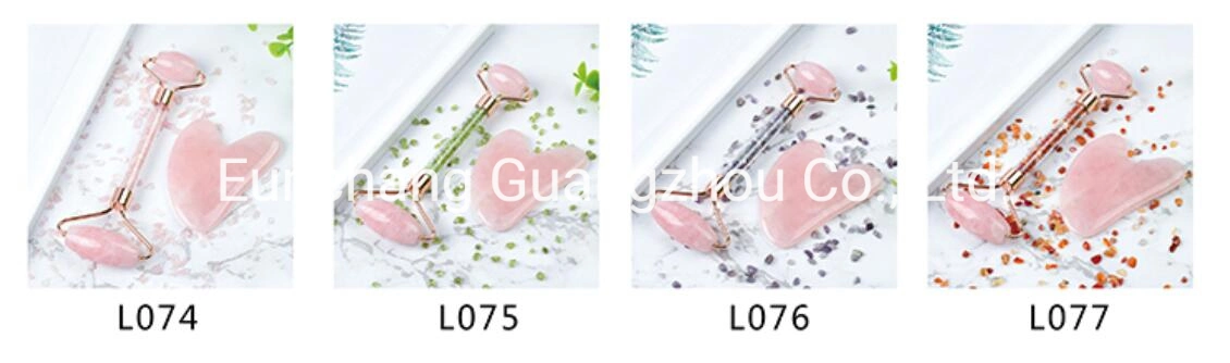 Basic Customization Guasha Quartz Rose Massager Pink Jade Hand Roller, Gift Kit