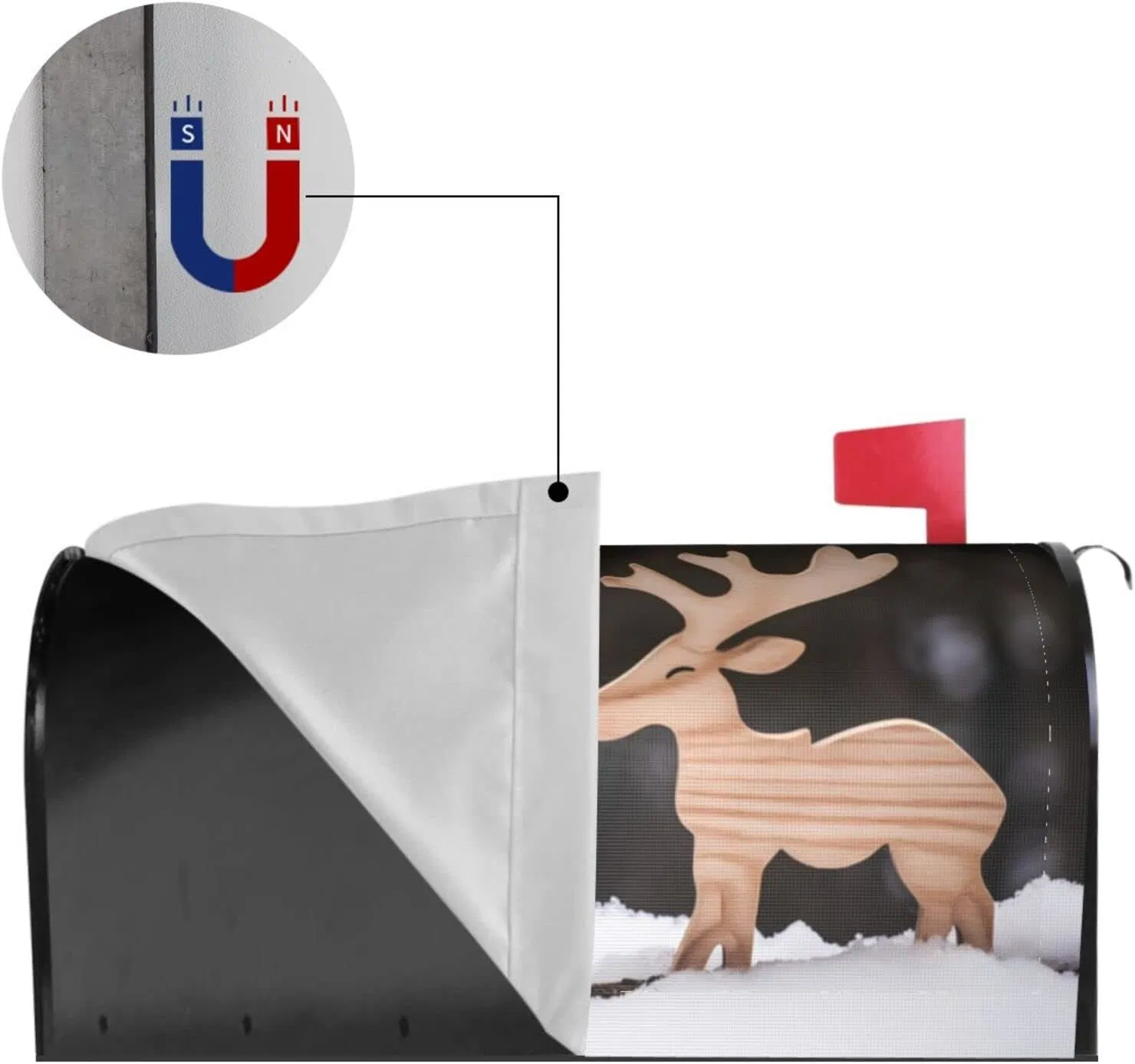 Christmas Decoration Moose Couple on White Snow Magnetic Mailbox Covers, Mail Wraps Garden Yard Home Decor