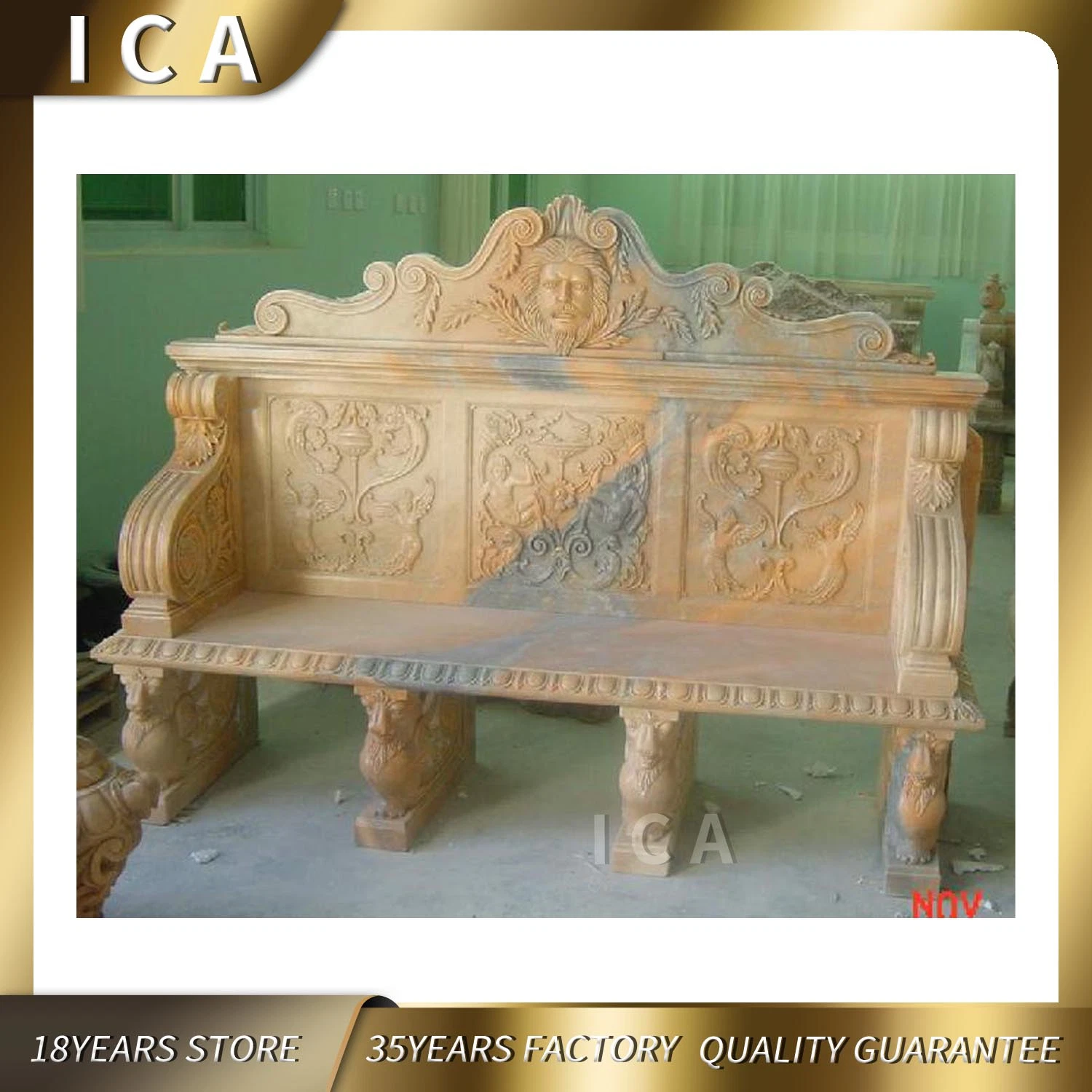 Garden Decoration Hand Carved Marble Carving Outdoor Stone Bench