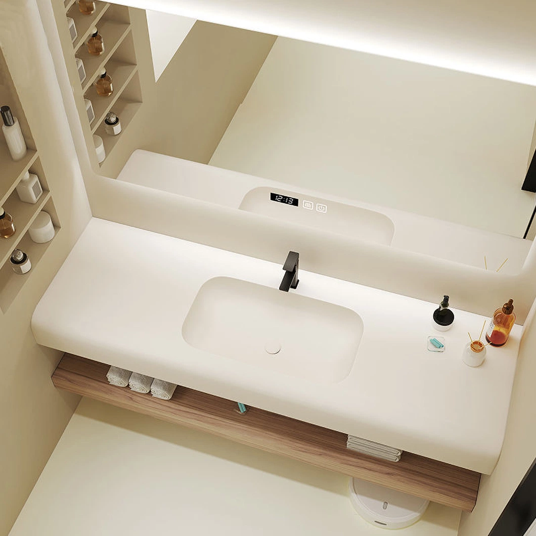 Lavabo de mármol cuarto de baño modernos de madera de la vanidad de lujo Muebles de baño Cuarto de baño con armario de espejo