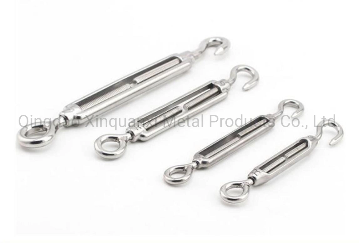 Stainless Steel SUS 304 DIN1480 JIS Open Body Us Type Heavy Duty Turnbuckle with Hook and Eye