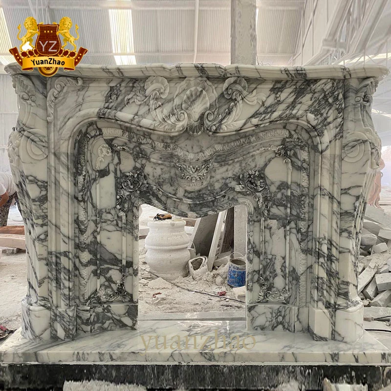 Home Decoration French Style Hand Carving Natural Solid Marble Fireplace Mantel