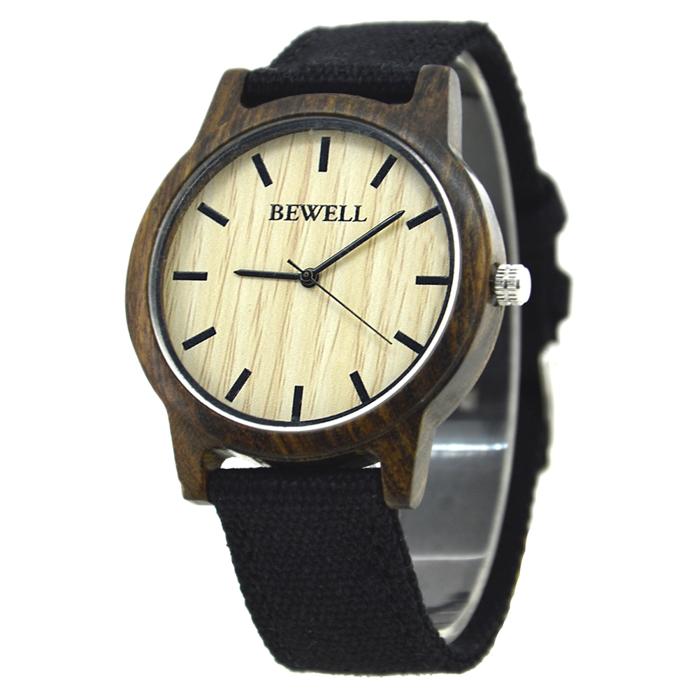 Custom Manufacturer Bamboo Wood Watch Japan Movement with Canvas Strap Promotion Gift Watch Bewell Business Wrist Watch