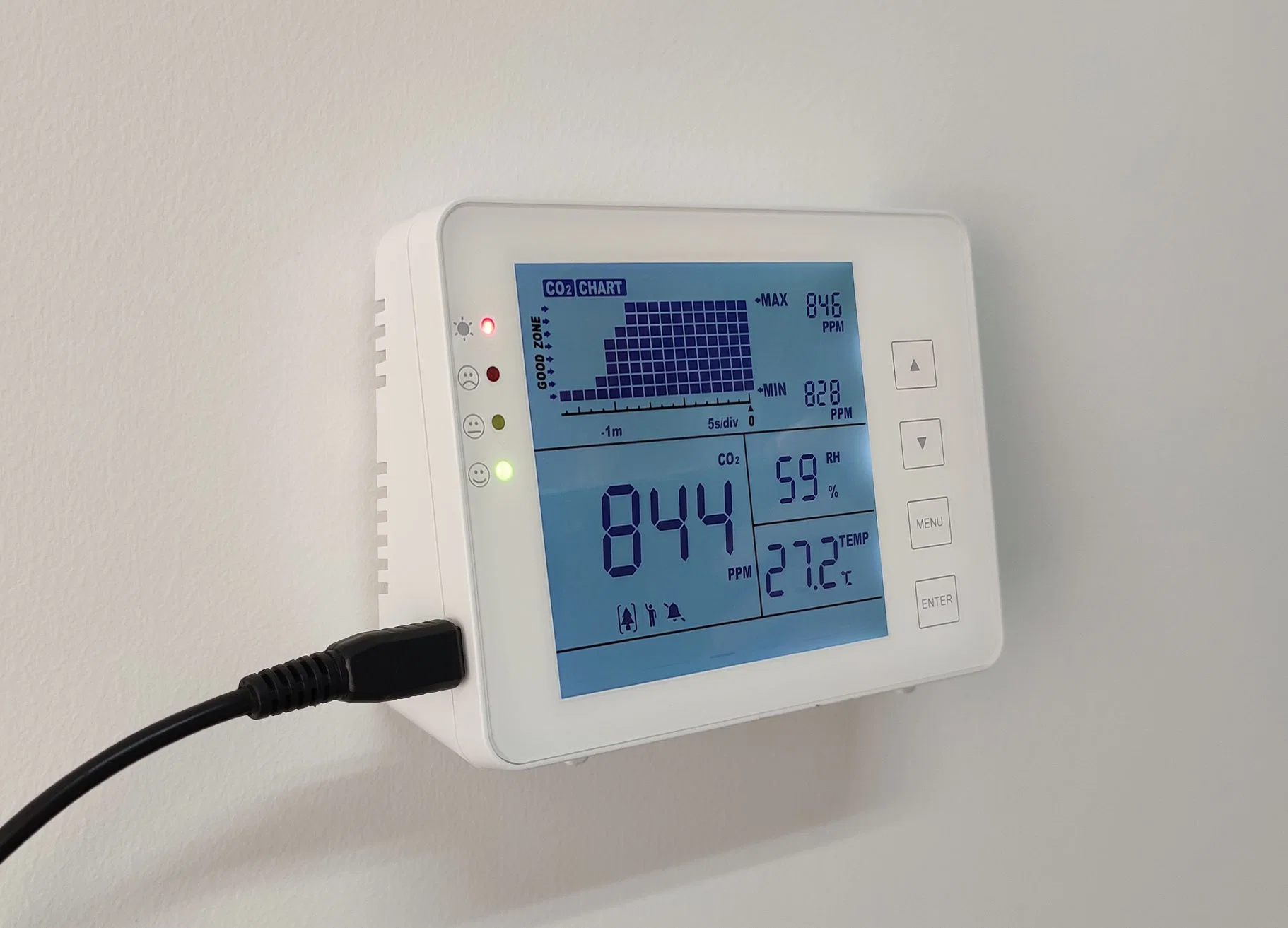 Indoor CO2 Meter, Temperature and Humidity Wall Mountable Carbon Dioxide Monitor with Ndir CO2 Sensor