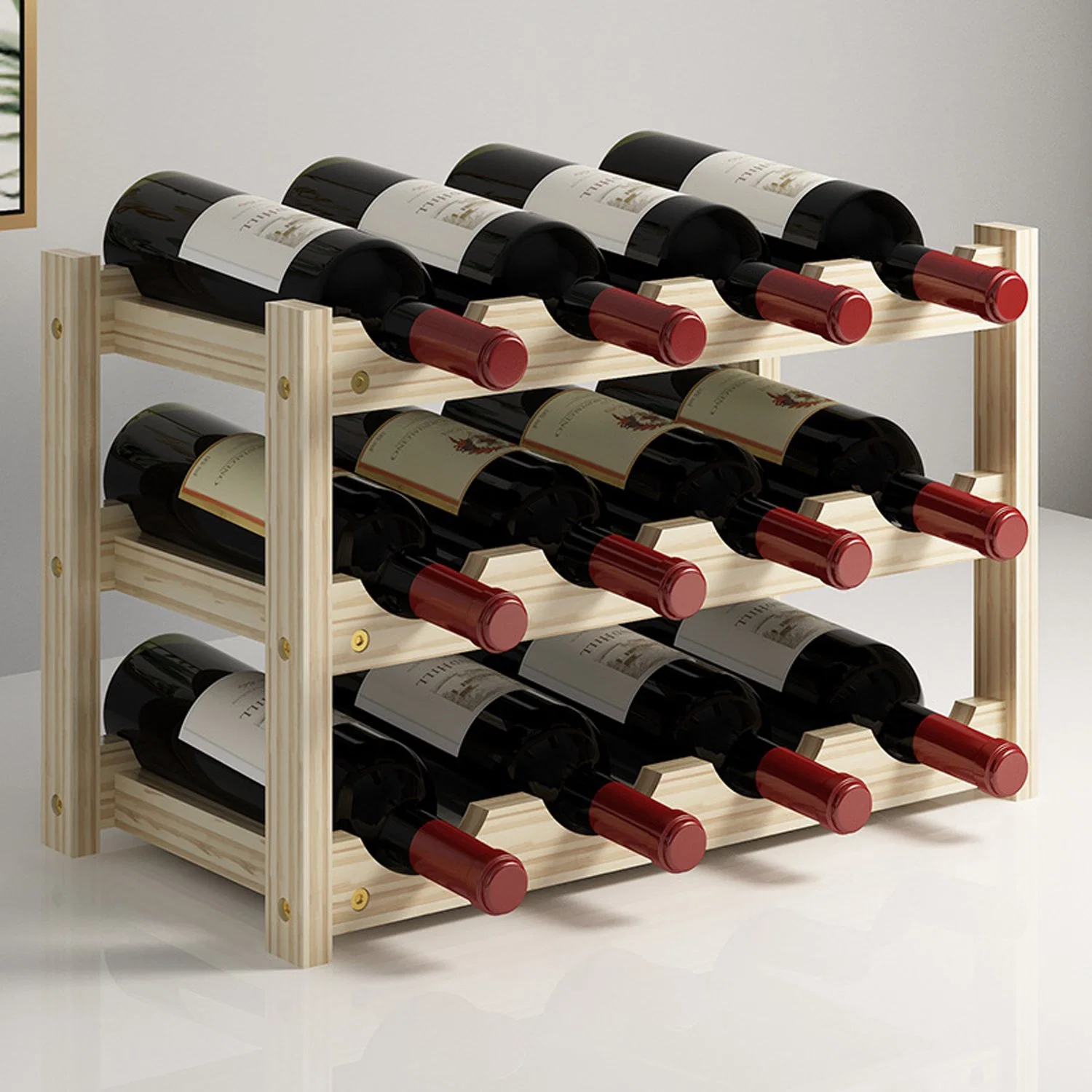 Solid Wood Stackable Storage Wooden Cabinet Freestanding Modular Storage Display Shelf Wine Racks for Kitchen and Cellar