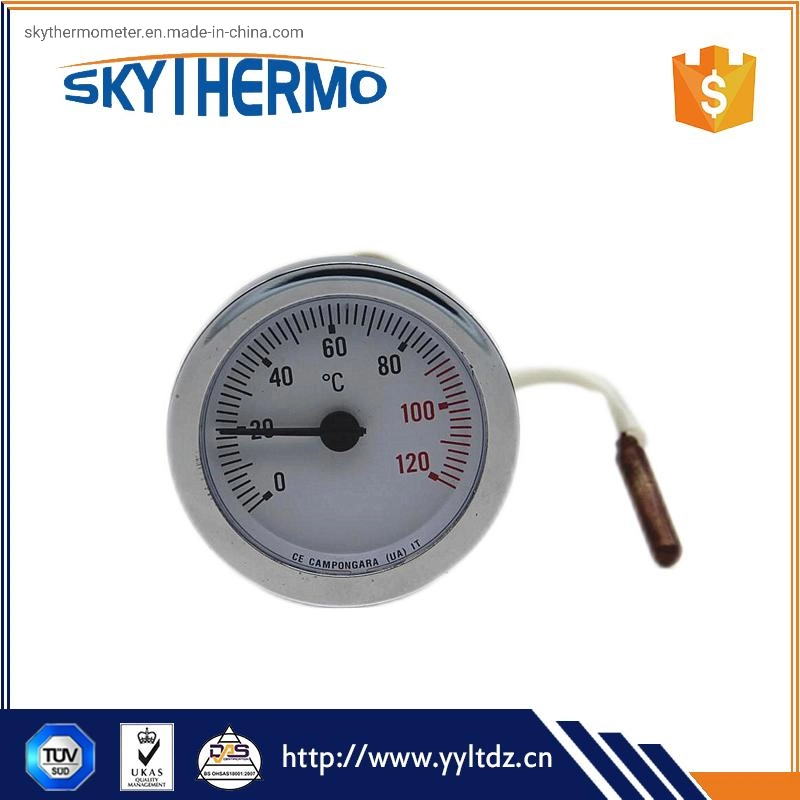 Chrome-Plated Ring Dial Plastic Capillary Thermometer 0-120 Used on Bolier with PVC Coated Capillary