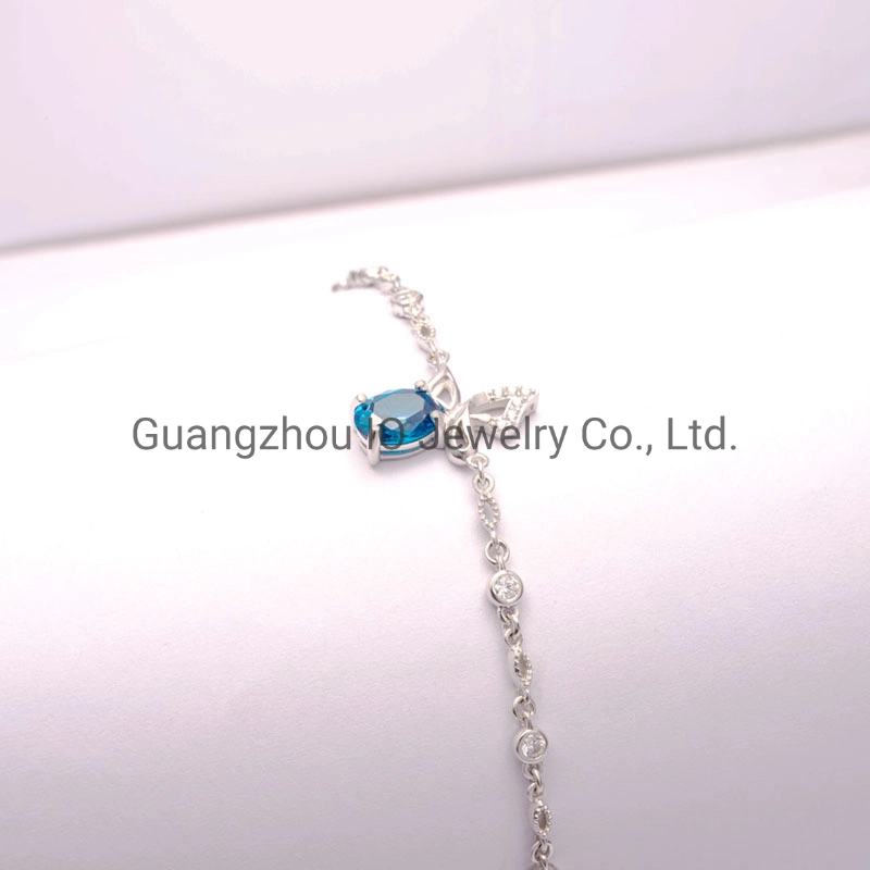 Wholesale/Supplier 925 Sterling Silver Link Chain Bracelet with Gemstone and Tail Chain and Heart Tag