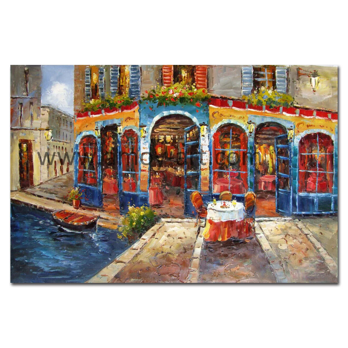 Decorative European Street Landscape Oil Painting on Canvas