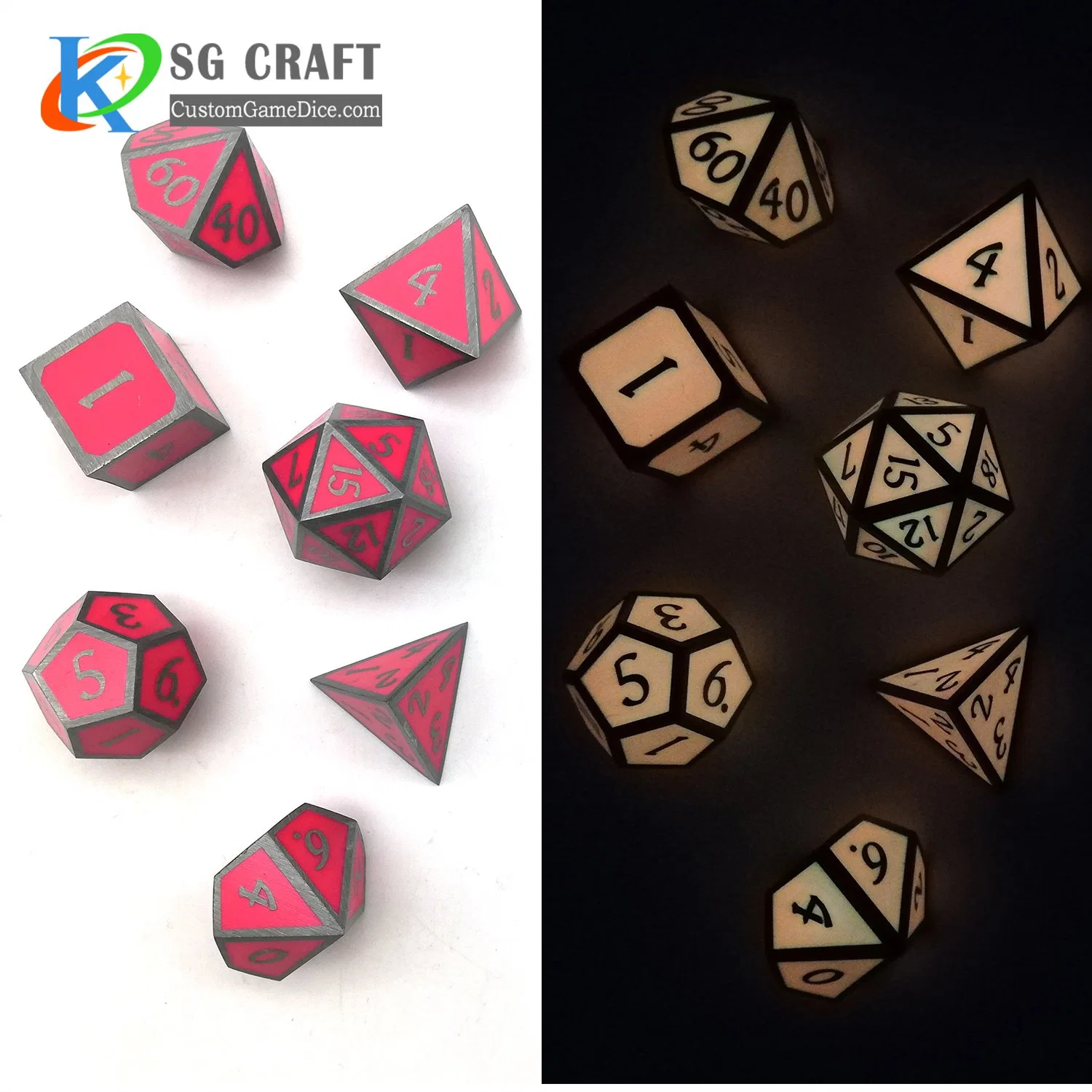 Dados Polyhedral Metal Conjunto de 7 piezas con caja de metal. Incluye D4, D6 D8, D10, D12, D20 y D10%.