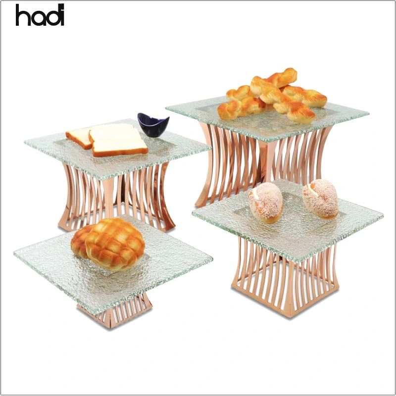 Hadi Factory Manufacturer Outdoor Party Server Rack Luxury Rose Gold Catering Buffet Risers Stainless Steel Square Buffet Elevation Stands for Sale