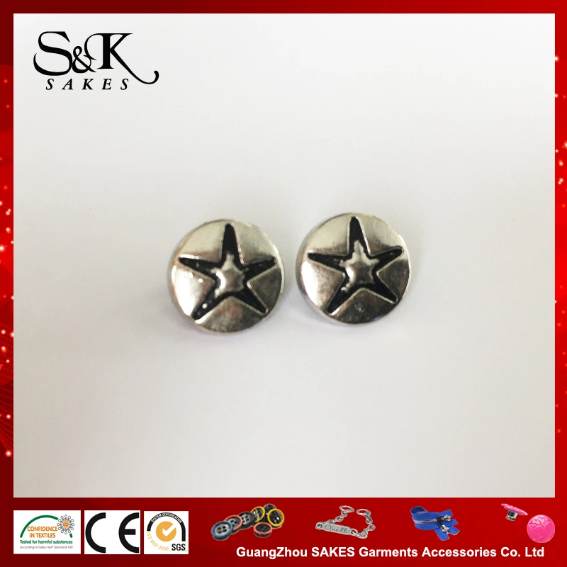 Engraved Star Logo Metal Alloy Sewing Button with Hook for Garments