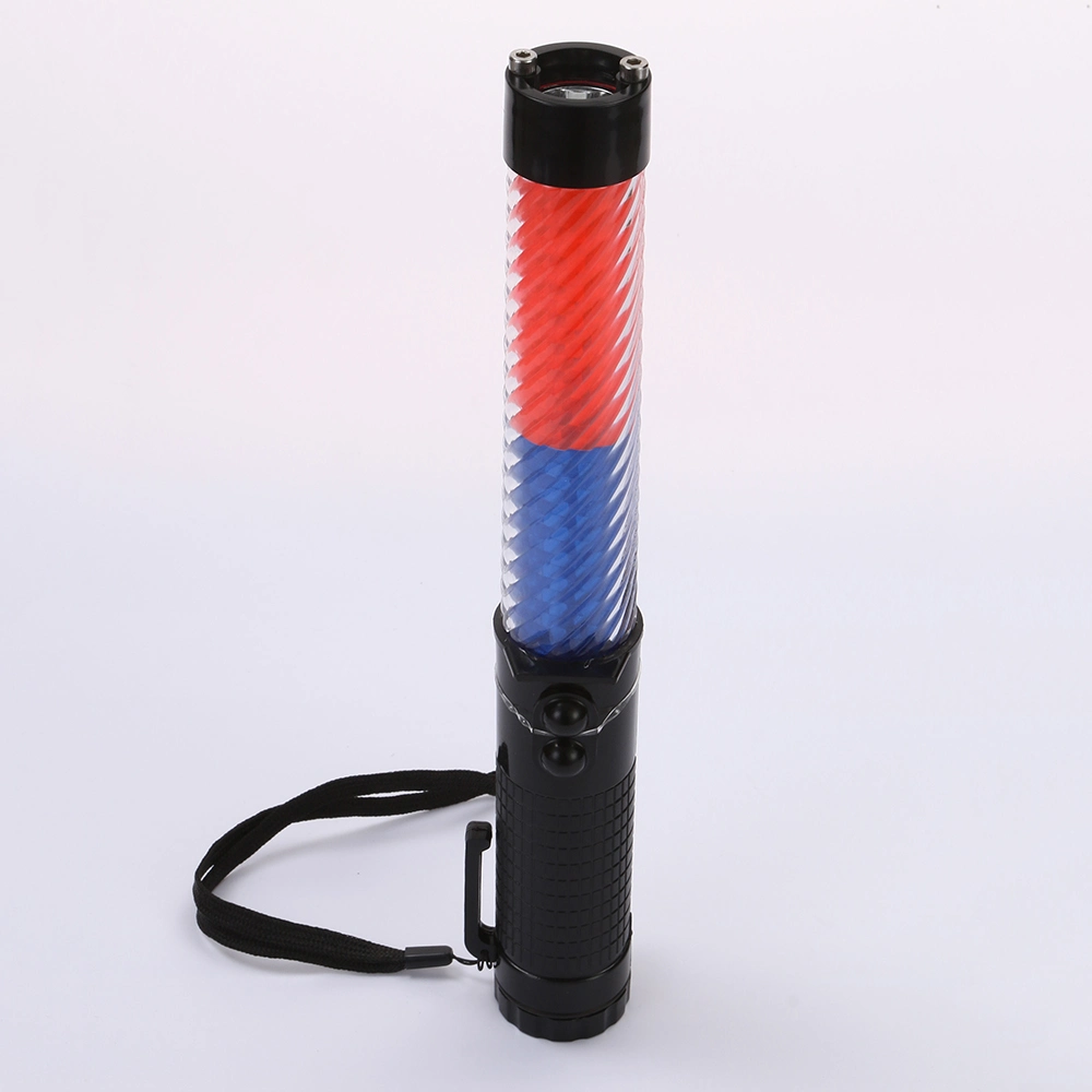 Extendable Safety Flashing LED Police Blue Red Traffic Wand Baton with Whistle and Top Light