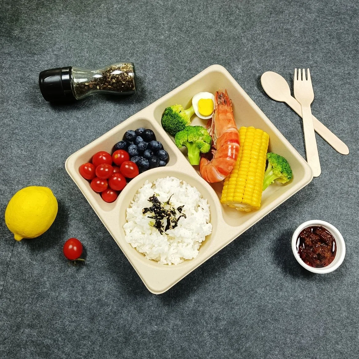 La bagasse de canne à sucre conteneur de stockage alimentaire compartiment Bento Boîte avec couvercle