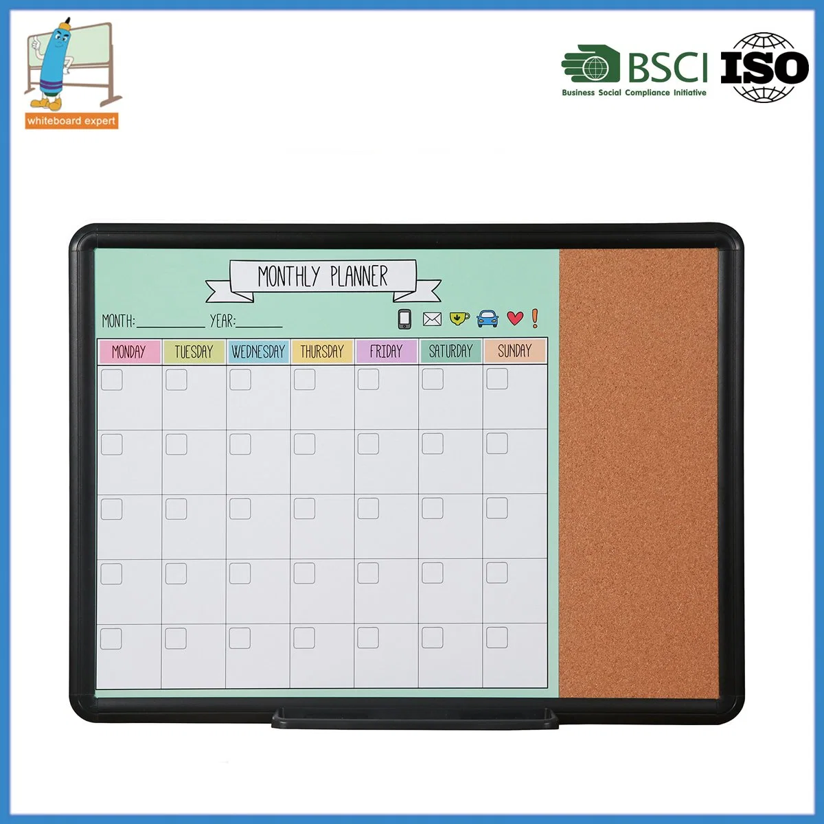 Personal Private Design White Board Magnetic with Cork Bulletin for Using Pins