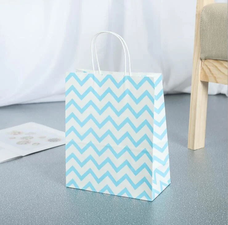 White Craft Paper Bag with Wave Line Printing