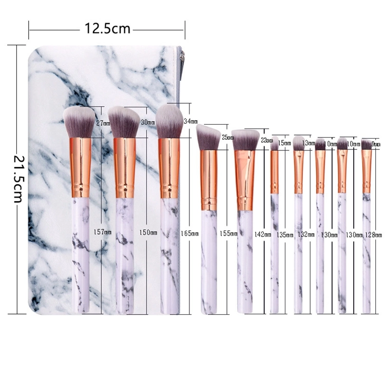 10 Piece Marble Custom Make up Brushes Makeup Brush Set with Cylinder Case Holder