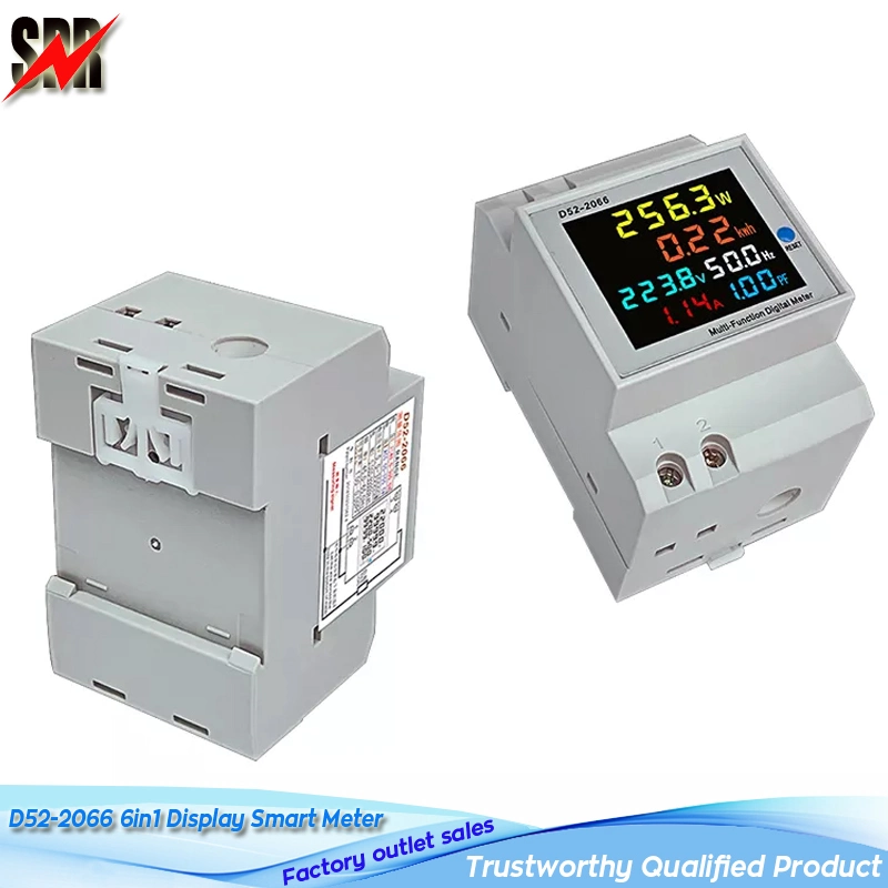 Model D52-2066 6in1 Display Smart Meter DIN Rail AC Monitor Voltage Current Power Factor Active Kwh Electric Energy Frequency Meter,Multi-Function Digital Meter