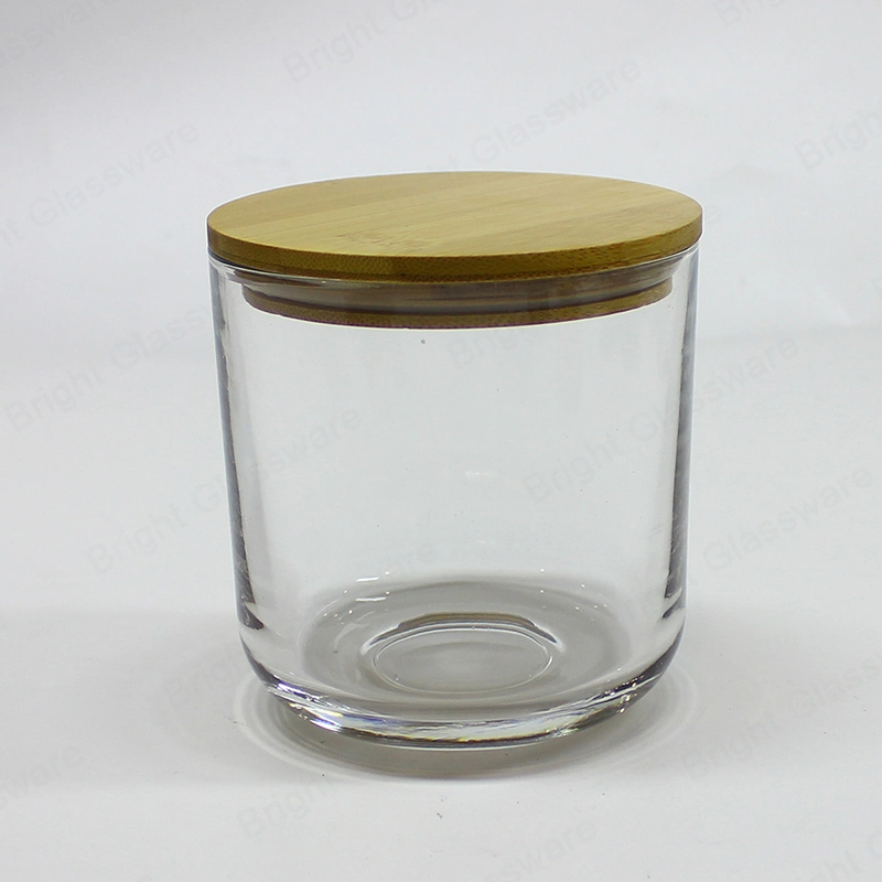 Clear Round Bottom Candle Container Vogue Glass Candle Jar with Wooden Lid