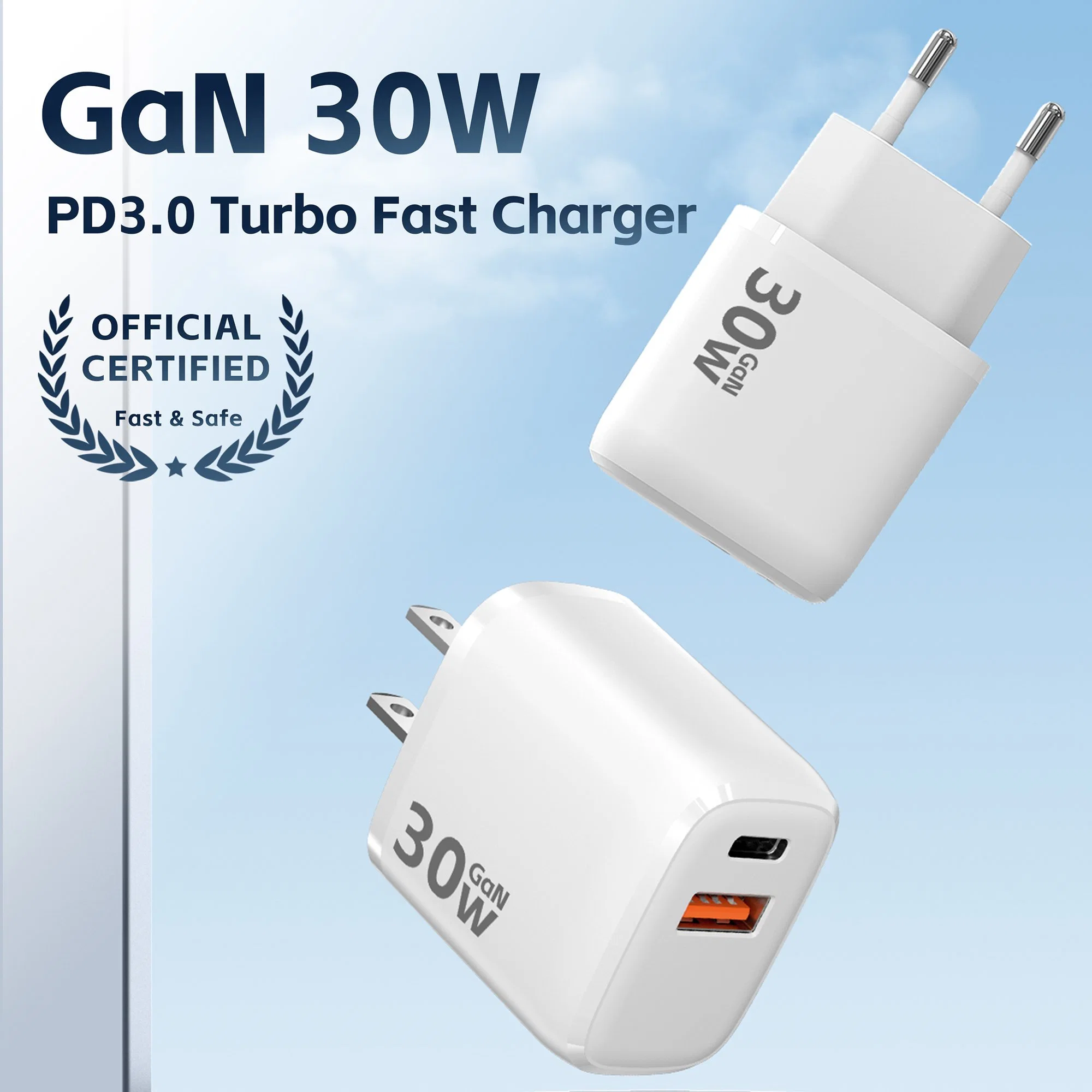 Phone Accessories PC Fireproofing Shell Fast Charger GaN 30W Pd Wall Charger & Adapter for Samsung Huawei Oppo Vivo iPhone
