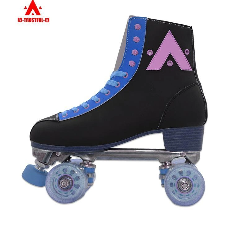 Wholesale PU Hard Leather Shell Skates Rubber Adjustable Brake Head High Quality Double Roller Skates