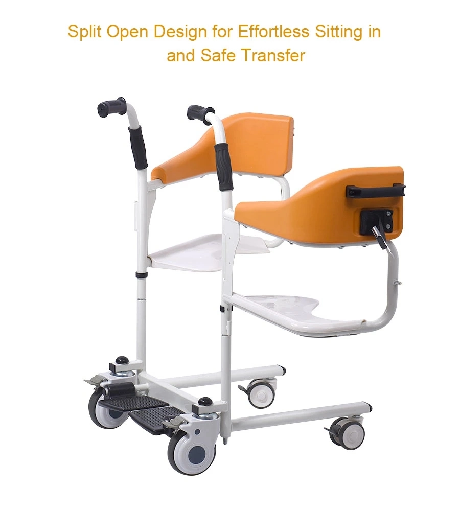 Height-Adjustable Multifunction Lightweight Transfer Commode Wheelchair with Comfortable Backrest and Cushion Safe Brakes