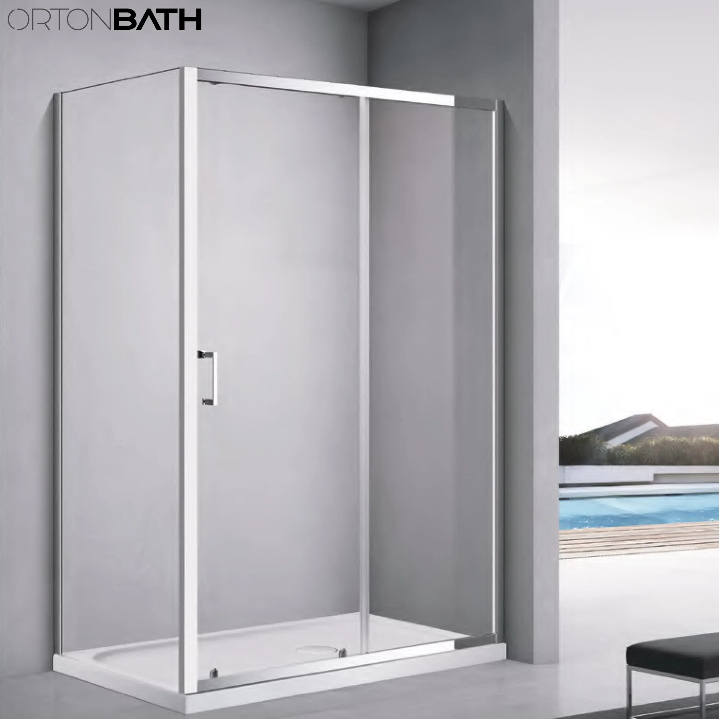 Ortonbath Classic Corner Entry Frameless Rectangular Pivot Two Side Simple Bathroom Tempered Shower Door Room Cubicle Cabin Glass Shower Enclosure