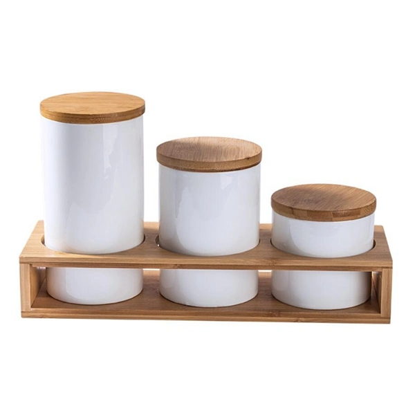 Botes de especias de cocina con bambú Tapas Herméticas Jarra de cerámica despensa del conjunto de las botellas de almacenamiento