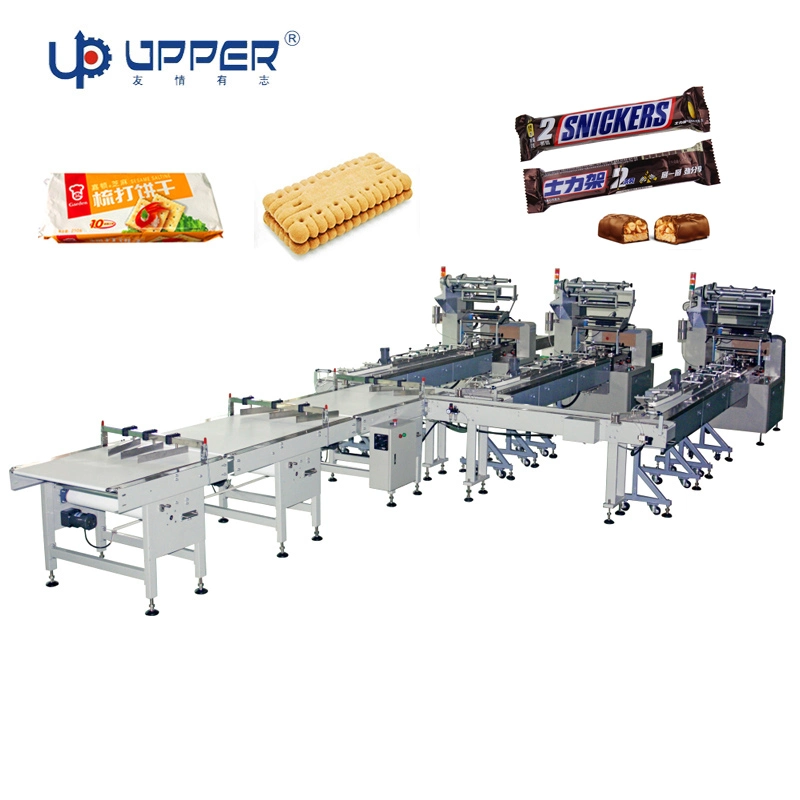 Verpackungslinie für Kunststoff-Flasche Motor Schmiermittel Auto Motor Maschine Biscuit Brot Typ Löffel Gabel Messer Besteck Schokolade Horizontal Fließverpackungsmaschine