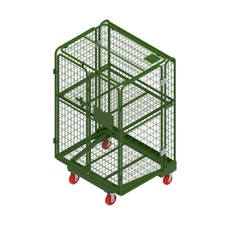 Security Roll Cage Steel Wire Mesh Trolley Cage Steel Trolley with Door, Roll Storage Cage