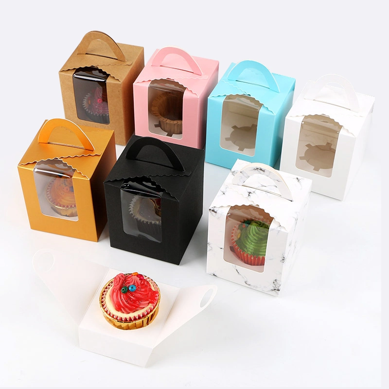 Wholesale/Suppliers Colorful Single Cupcake Packaging Box Christmas Donut Dessert Cake Gift Box with Portable Tray and Clear Window