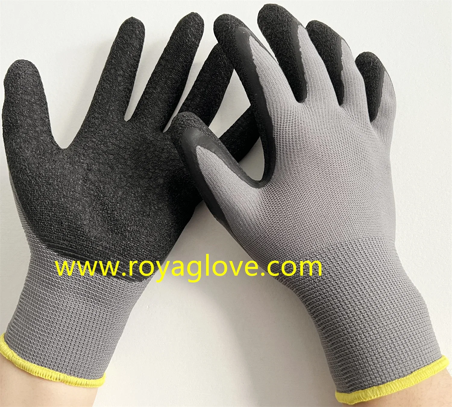 Gants de protection pour les mains en polyester latex 13 gauge avec revêtement froissé travail de sécurité Gants/gants de travail industriel