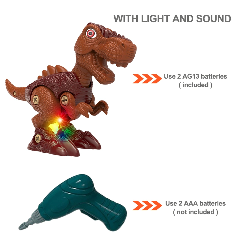 Fine Motor Skills Training Take Part B/O Sound Light Sliding Tyrannosaurus Rex Toys Kids DIY Assembly Dinosaur Building Blocks