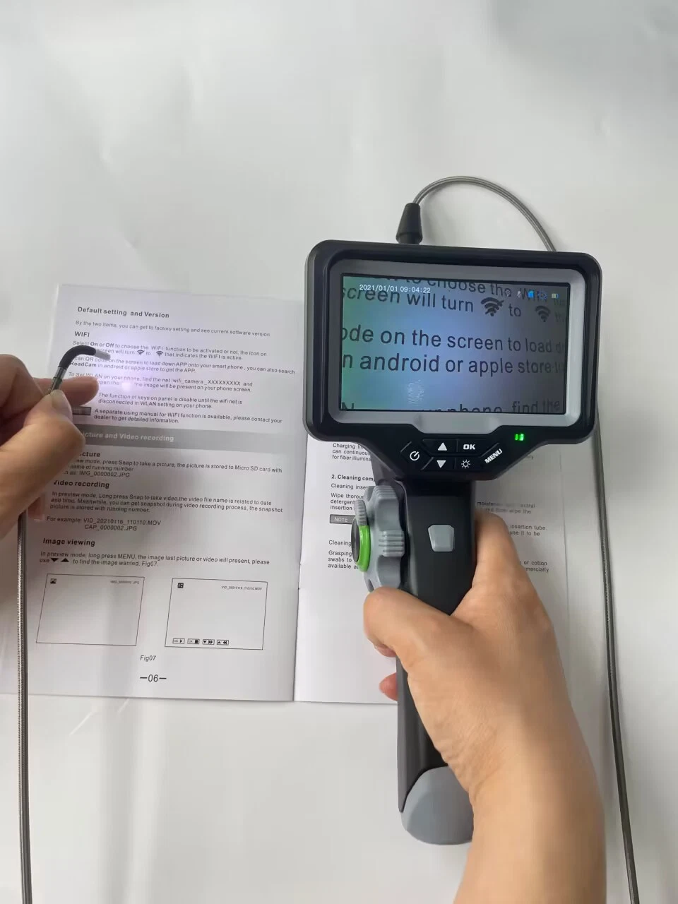 Industrial Borescope with 2.8 mm Camera Lens, 2-Way Articulation with Bending Over 180 Degree, Ultra-Bright Optical Fiber Lighting