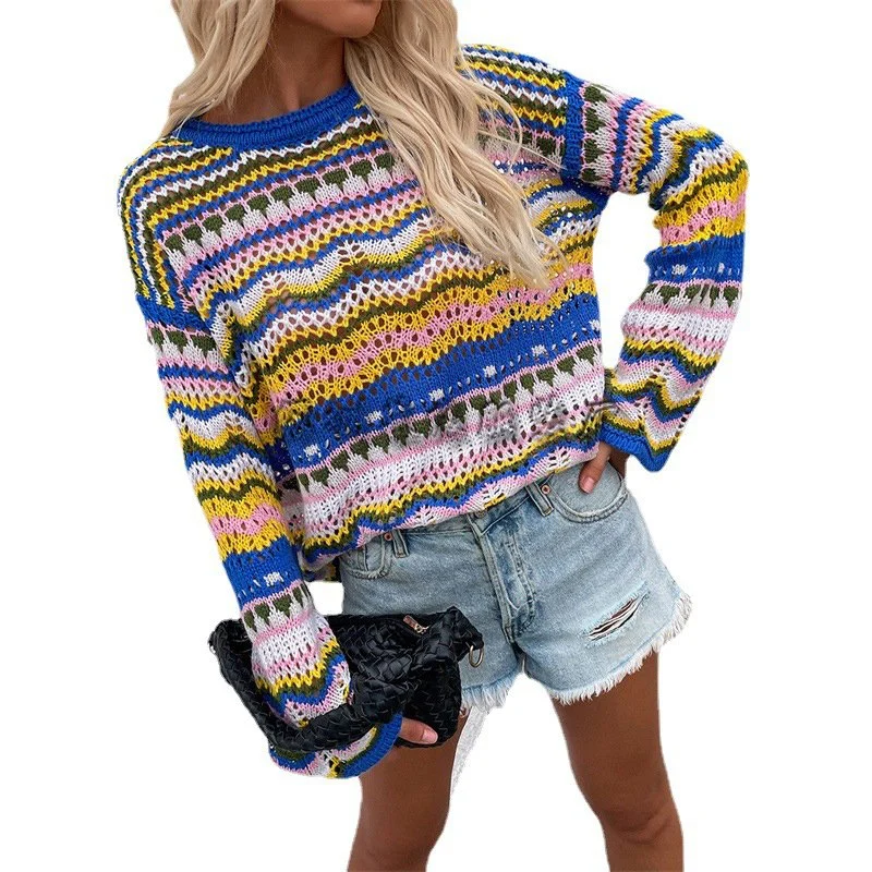 Women Knitted Sweater Casual Fashion Autumn Winter Retro Jumper O-Neck Long Sleeve Warm Sweaters