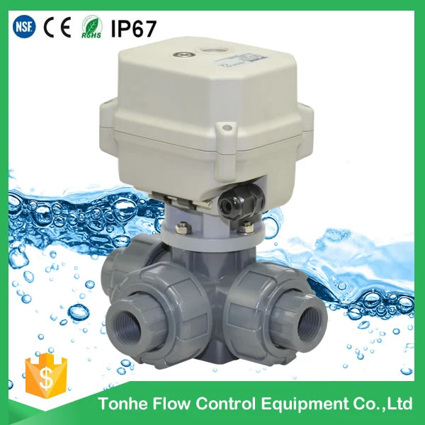 A150 Series ISO5211 3 Way 3/4'' DN20 Plastic UPVC Electric Motorized Water Ball Valve with Manual Override