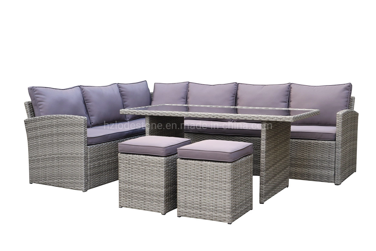 Заводская цена Алюминиевый PE Rattan Комплект Sofa для гостиной вне помещений уголка Обеденный диван Открытая мебель