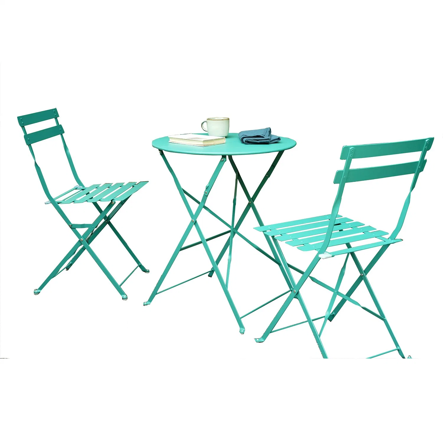 Western Country Popular 3 PC Patio Furniture Set Green Industrial Folding Round Table Dining Chairs