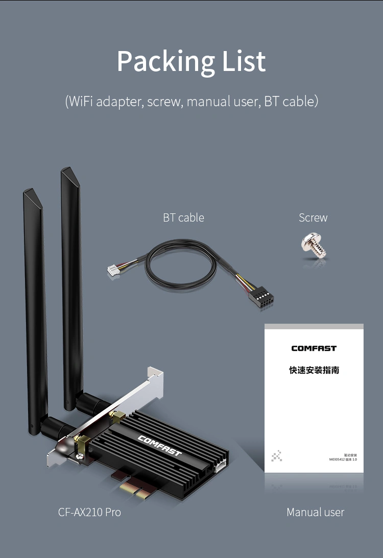 Трехдиапазонный гигабитный адаптер WiFi WiFi6e с высокоантенной Comfast Bluetooth 5.2 Плата беспроводной сети PCI-E.