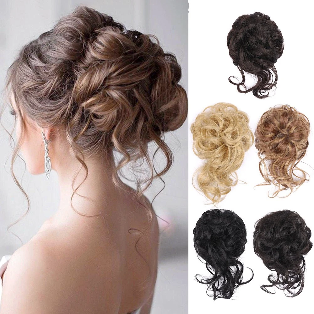 Good Quality Messy Hair Bun Pieces Colorful Long Tail Chignon Bun Hair Synthetic Extension