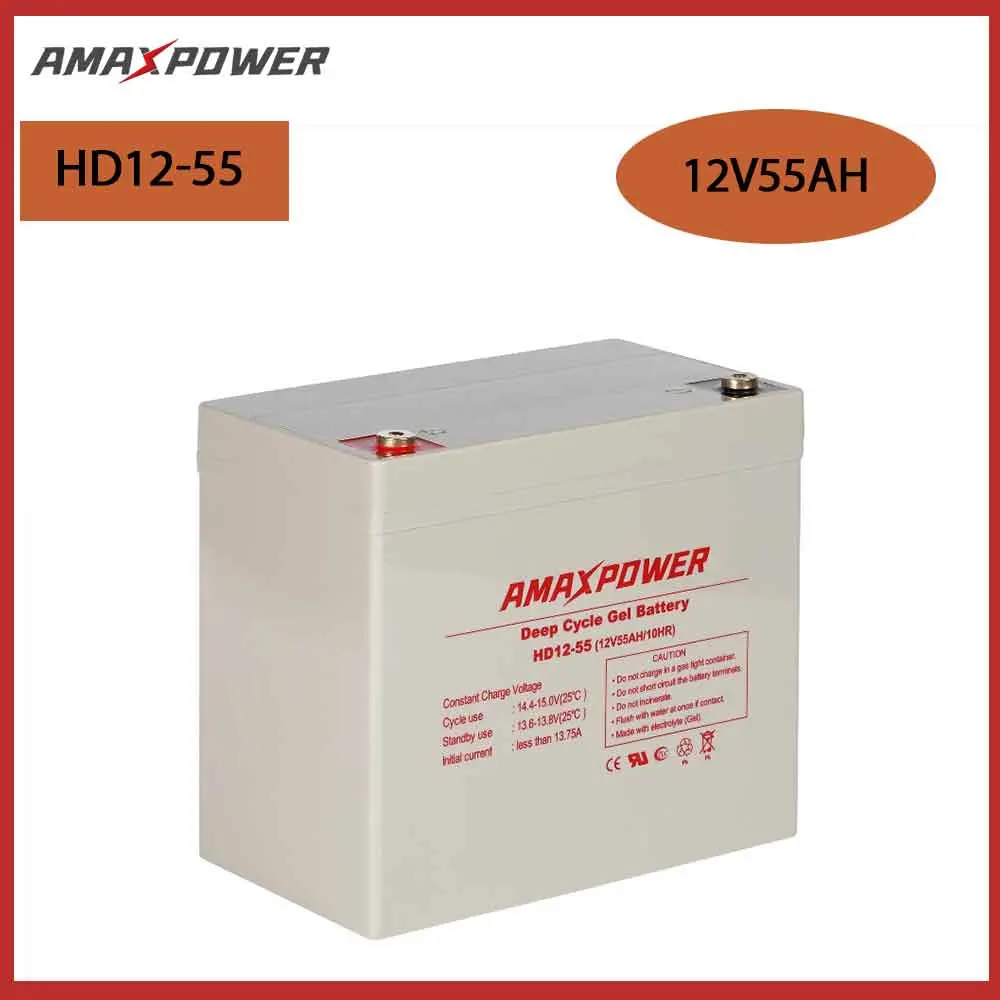 Amaxpower VRLA Gel Lead Acid 12V55ah Solar Power Storage Battery for UPS/Electric Powered Vehicles/Pumps/Golf Cars and Buggies 12V 55ah