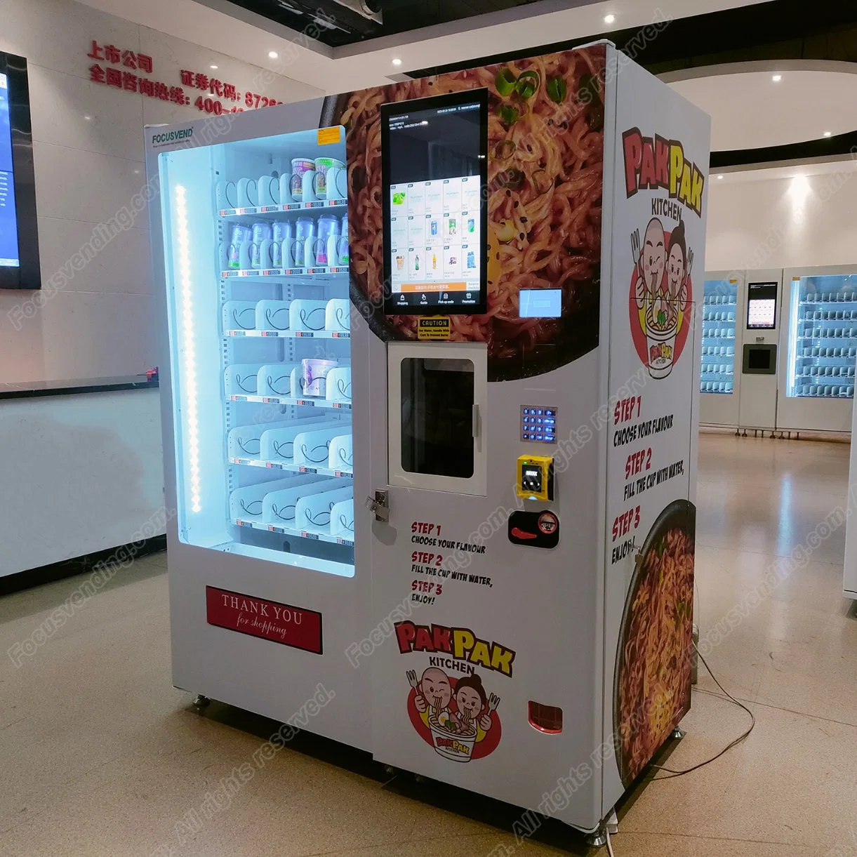 Best Seller Ramen Vending Machine with Hot Water Support Cards/Coins/Notes Payment