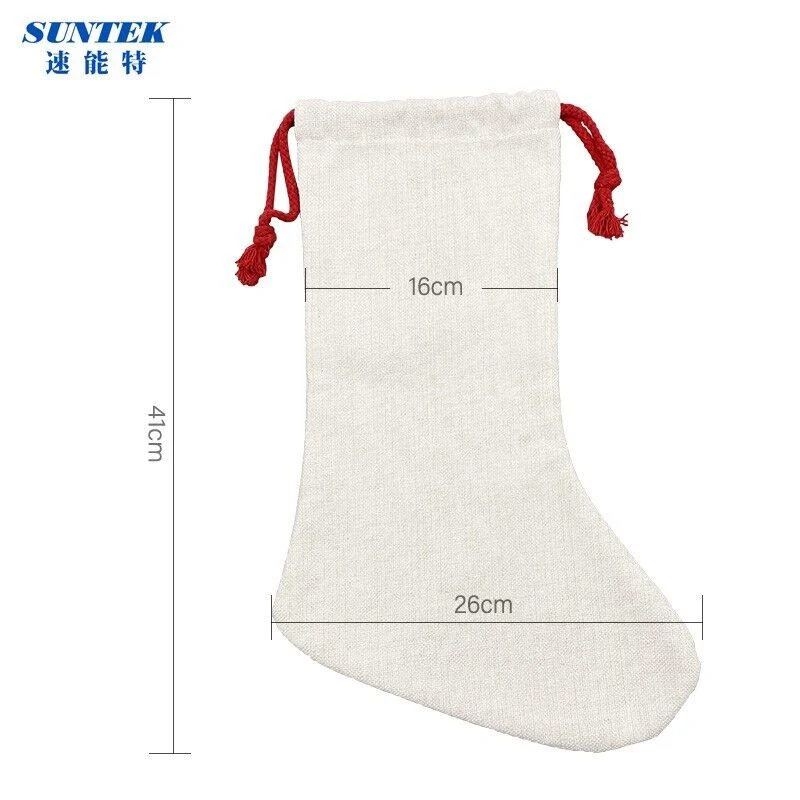 Customized Sublimation Linen Drawstring Christmas Socks Blank DIY Decoration