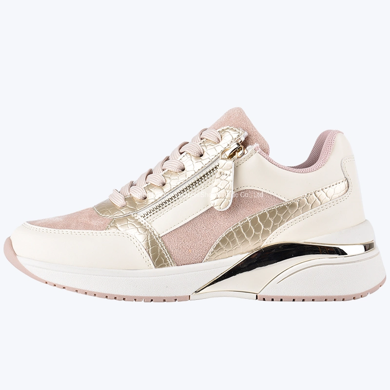 Fashionable Women Beige Gold with Zip Fastener Casual Shoes Best Walking Sneaker