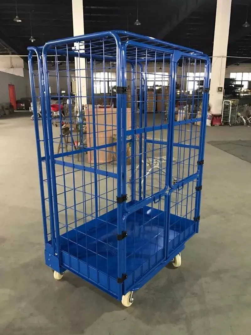 Metal Galvanized 4 Side Stackable 500kgs Loading Capacity Roll Cage Container