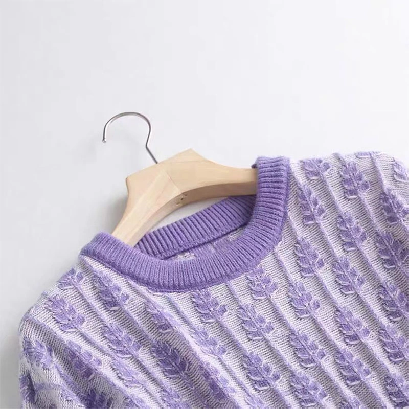 Ladies Leaf Pattern Knitted Pullover