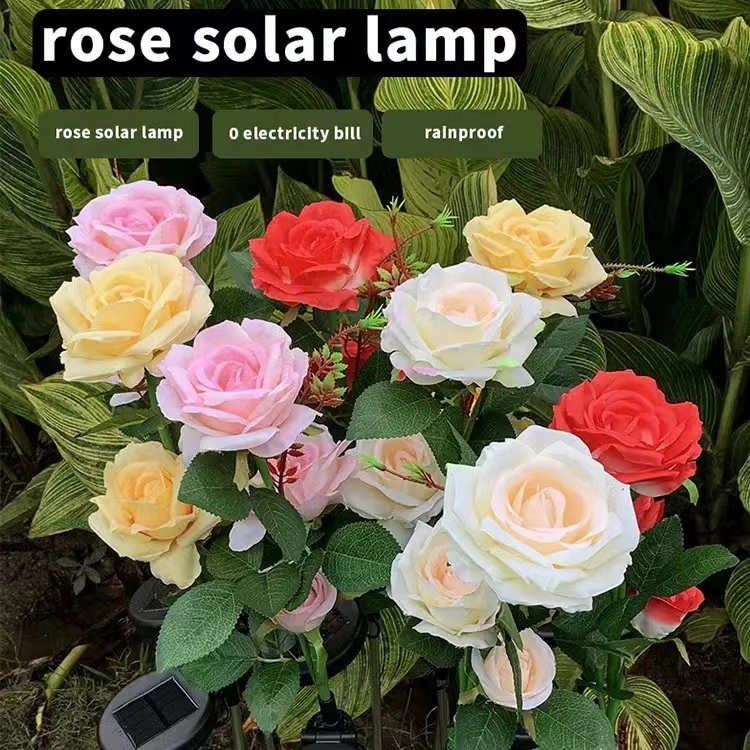 Solar LED Simulated Rose Flower Light for Garden Lawn Landscape Decoration