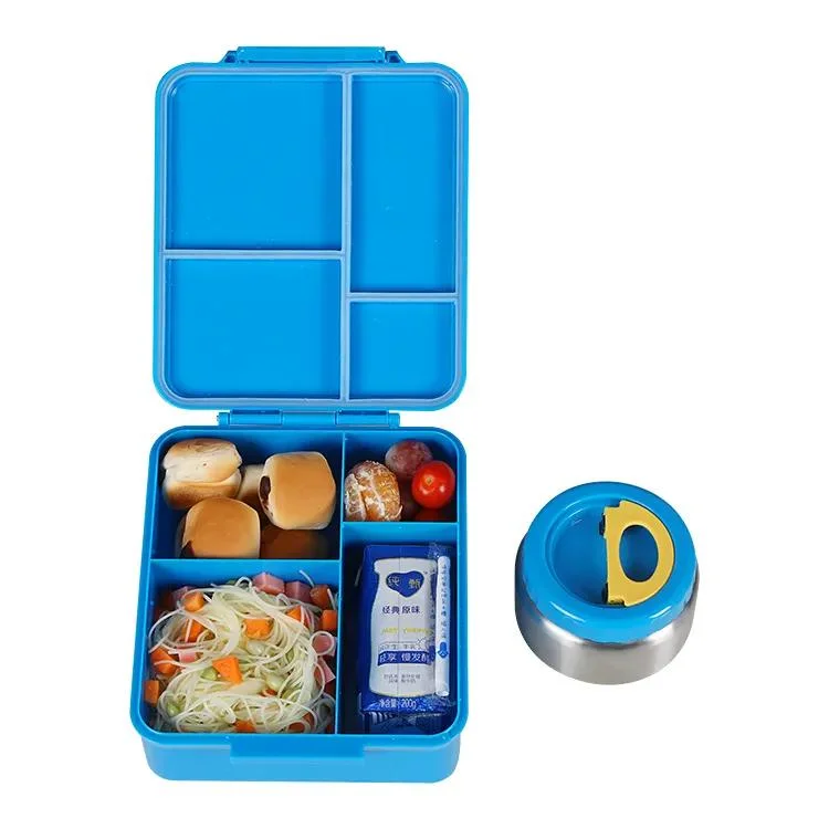 Kunststoff-Lebensmittel-Box 4 Fächer Kinder Bento-Box mit Deckel Schule Tritan Food Grade BPA Free Lunch Box mit Essen Glas